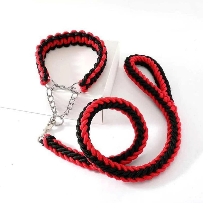 Heavy Duty Pet Dog Collar Leash Set Adjustable Obedience P Chain Collar Nylon Dog Leash Strap Lead Rope for Medium Large Dogs