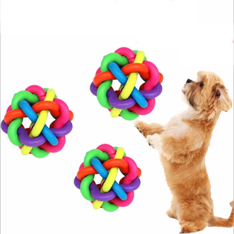 1pc Colorful Rainbow Pet Bell Ball Dog Toys Pet Dog Cat Toy Dogs Ball Bell Chewing Toys Playing Teeth Training Pet Products