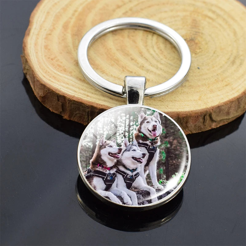 Animals Key Chains Siberian Husky Double Side Keychain Dog Photo Glass Cabochon Keyring Animals Jewelry