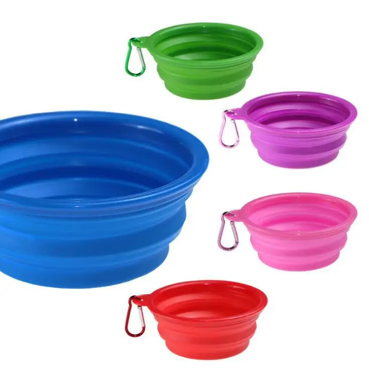 1Pcs Portable Travel Collapsible Dog Pet Folding Silicone Bowl For Pet Feeder Puppy Food Container Feeder Dish Bowl With buckle
