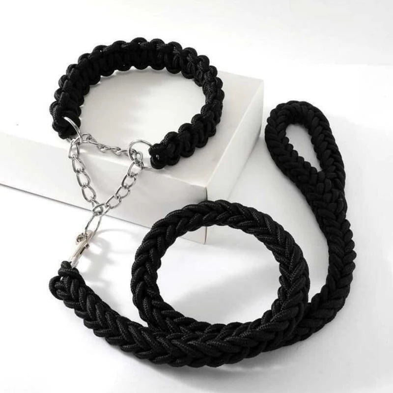 Heavy Duty Pet Dog Collar Leash Set Adjustable Obedience P Chain Collar Nylon Dog Leash Strap Lead Rope for Medium Large Dogs