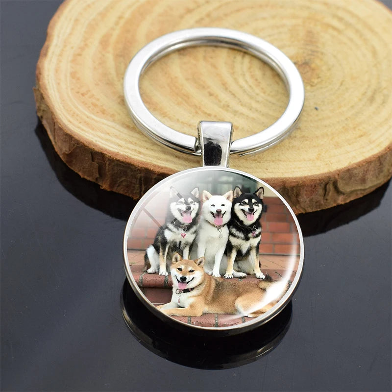 Animals Key Chains Siberian Husky Double Side Keychain Dog Photo Glass Cabochon Keyring Animals Jewelry