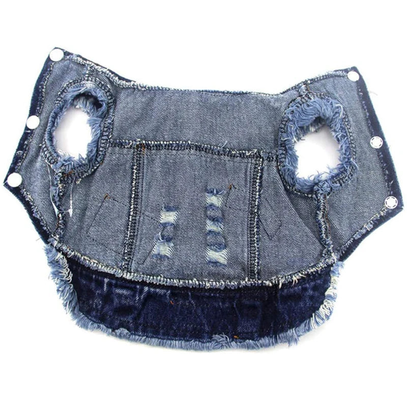 Classic Dog Denim Jacket Spring Autumn Pet Clothes for Small Medium Dogs Beagle Bulldog Lapel Vest Dark Washed Jeans Coat