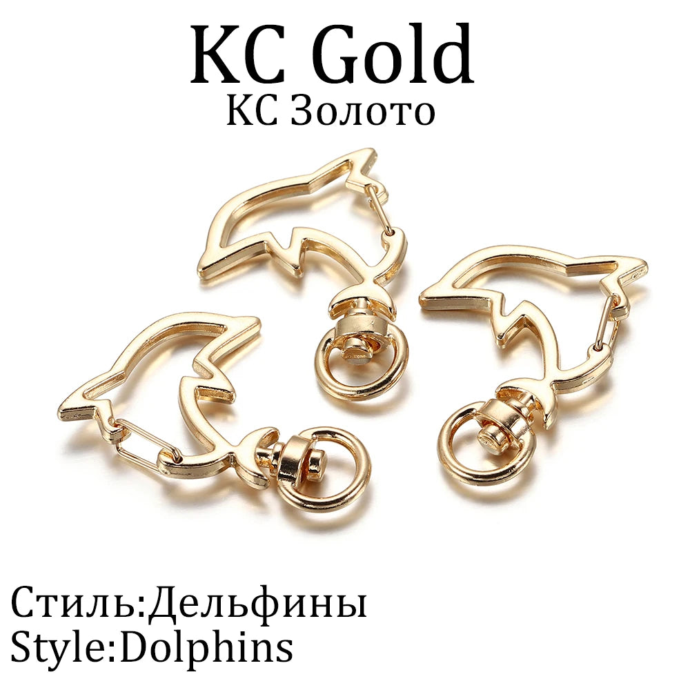 10pcs/lot Star Moon Heart Cat Dog Shell Dolphins Flowers Charms Lobster Clasps Hook For DIY Key Chain Jewelry Making Accessories