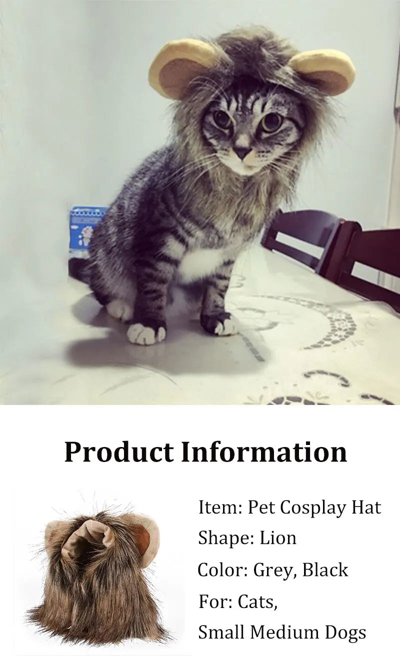 Lion Shaped Cosplay Hat for Cat Black Designer Pet Dog Accessories Winter Christmas Costume Kitten Head Wear Puppy Pet Supplies