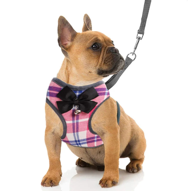 Plaid Dog Harness and Leash Set for Small Medium Dogs Cats Puppy French Bulldog Pet Bowtie Tuxedo Vest Harness