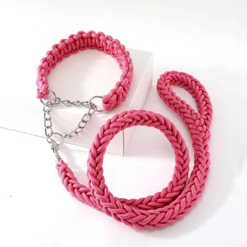 Heavy Duty Pet Dog Collar Leash Set Adjustable Obedience P Chain Collar Nylon Dog Leash Strap Lead Rope for Medium Large Dogs