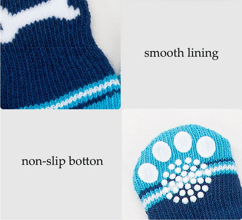 4pcs/Set Printed Pet Dog Socks High Elasticity Small Big Puppy Chihuahua Thick Paw Protector Winter Warm Booties Pet Accessories