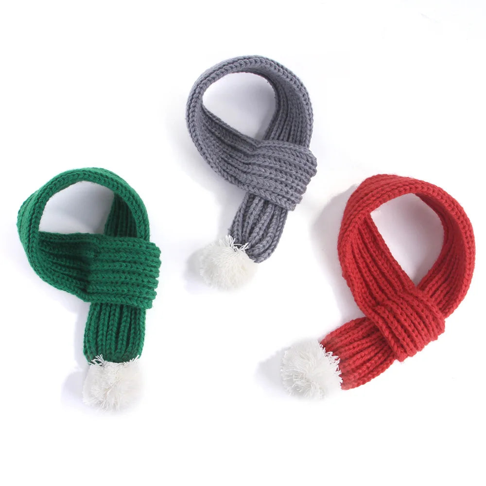 Solid Knitting Winter Pet Scarf for Dogs Christmas New Year Green Red Festival Cat Accessories Adjustable Plush Cozy Dog Collar