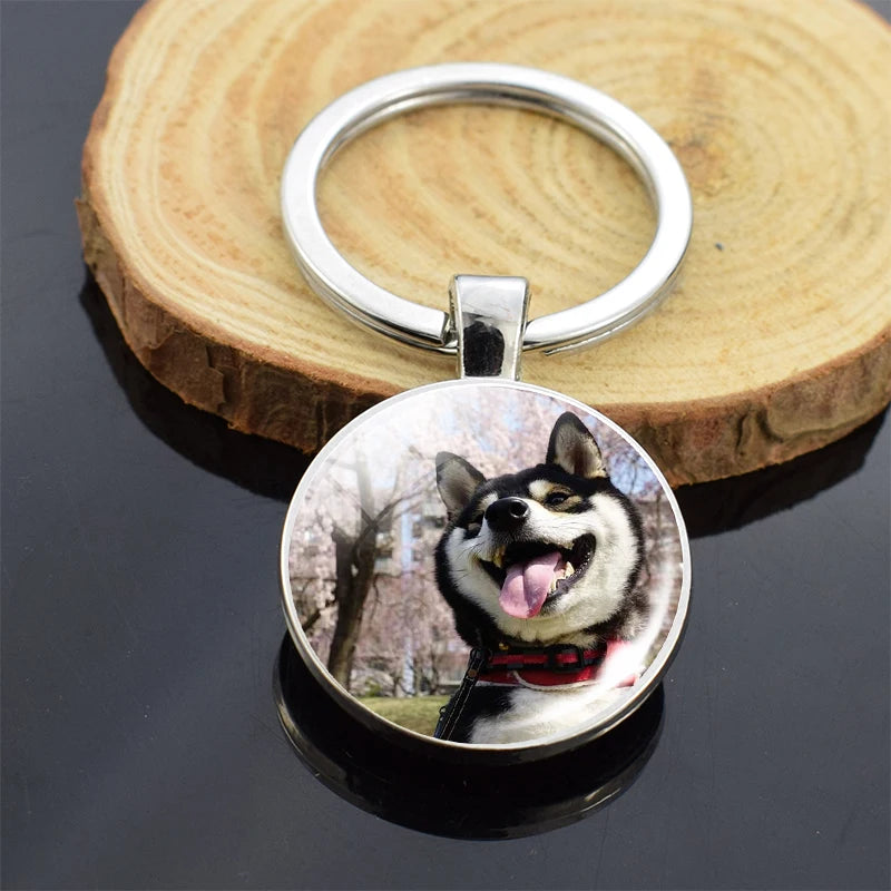 Animals Key Chains Siberian Husky Double Side Keychain Dog Photo Glass Cabochon Keyring Animals Jewelry