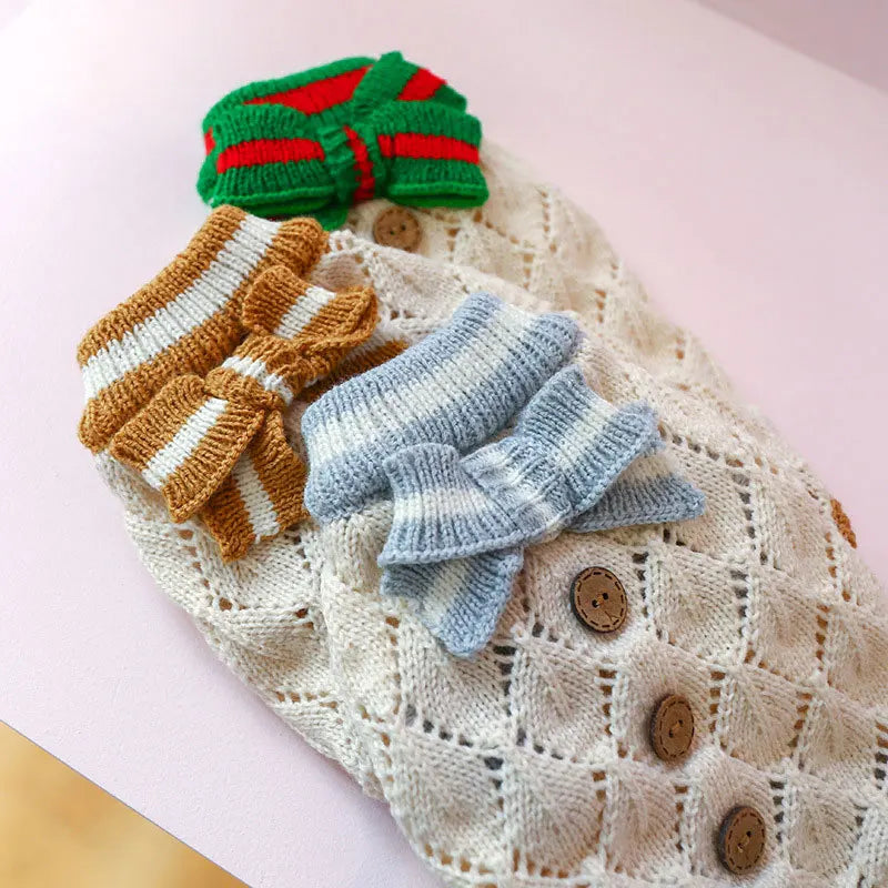 Classic Dog Winter Sweater with Tie Thick Weaving Warm Pet Cat Clothing Lovely Princess New Year Coat Christmas Dog Clothes