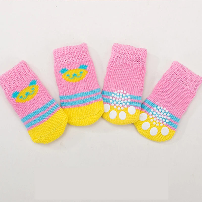 4pcs/Set Printed Pet Dog Socks High Elasticity Small Big Puppy Chihuahua Thick Paw Protector Winter Warm Booties Pet Accessories