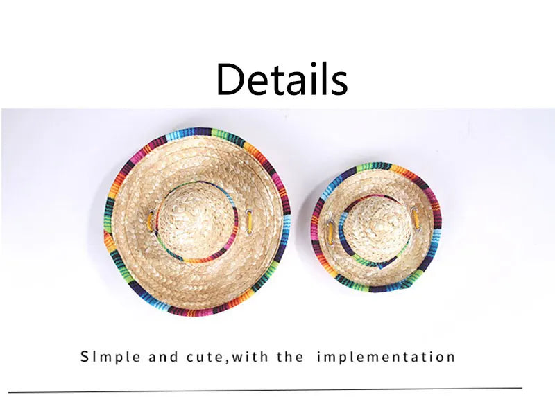 Chinese Tradition Straw Hats for Dogs Wig Mexico Style Puppy Costume Cat Outfit Cat Supplies Pet Accessories for Small Animal