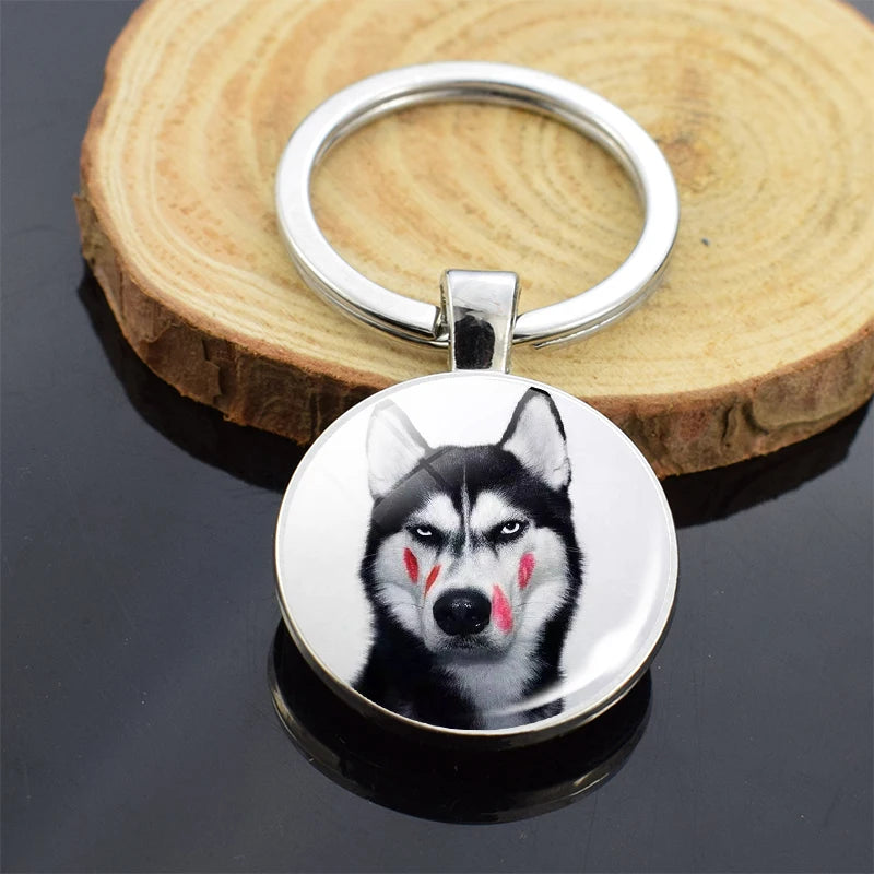 Animals Key Chains Siberian Husky Double Side Keychain Dog Photo Glass Cabochon Keyring Animals Jewelry
