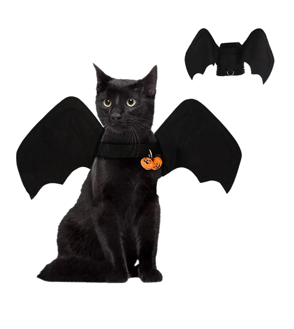 Fancy Cat Clothing Dark Elf Vampire Bat Halloween Black Dress With Bells Cosplay Lifelike Wings High Quality Christmas Costume
