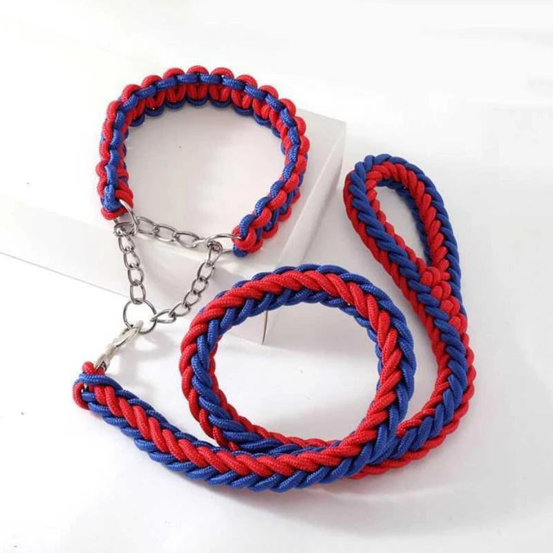 Heavy Duty Pet Dog Collar Leash Set Adjustable Obedience P Chain Collar Nylon Dog Leash Strap Lead Rope for Medium Large Dogs