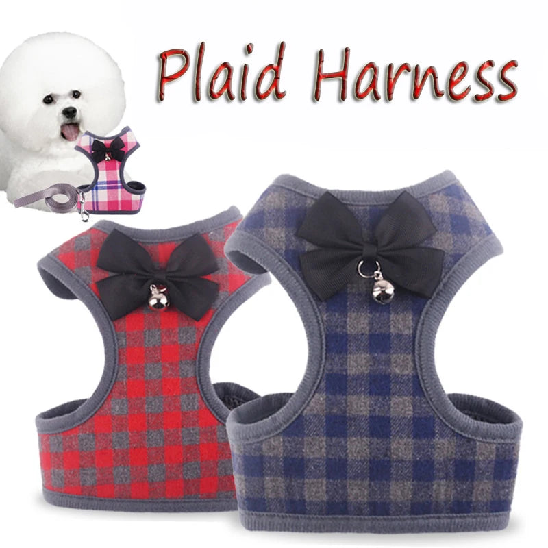 Plaid Dog Harness and Leash Set for Small Medium Dogs Cats Puppy French Bulldog Pet Bowtie Tuxedo Vest Harness