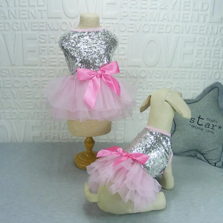 Small Dog Dress Pet Tutu Dress with Sequin Bows Princess Tulle Skirt Puppy Dog Clothes Chihuahua York Terrier Pet Apparel
