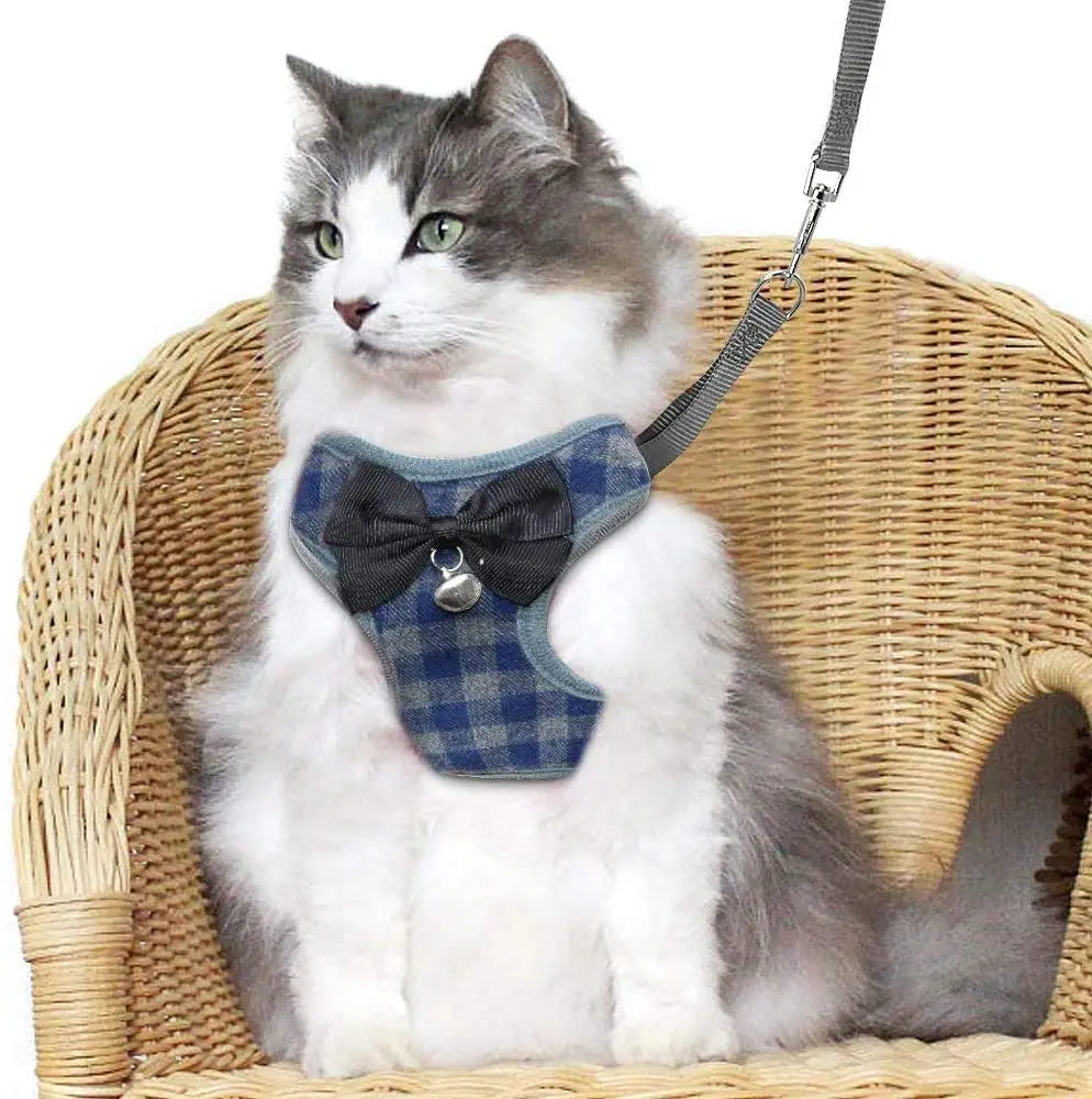 Plaid Dog Harness and Leash Set for Small Medium Dogs Cats Puppy French Bulldog Pet Bowtie Tuxedo Vest Harness