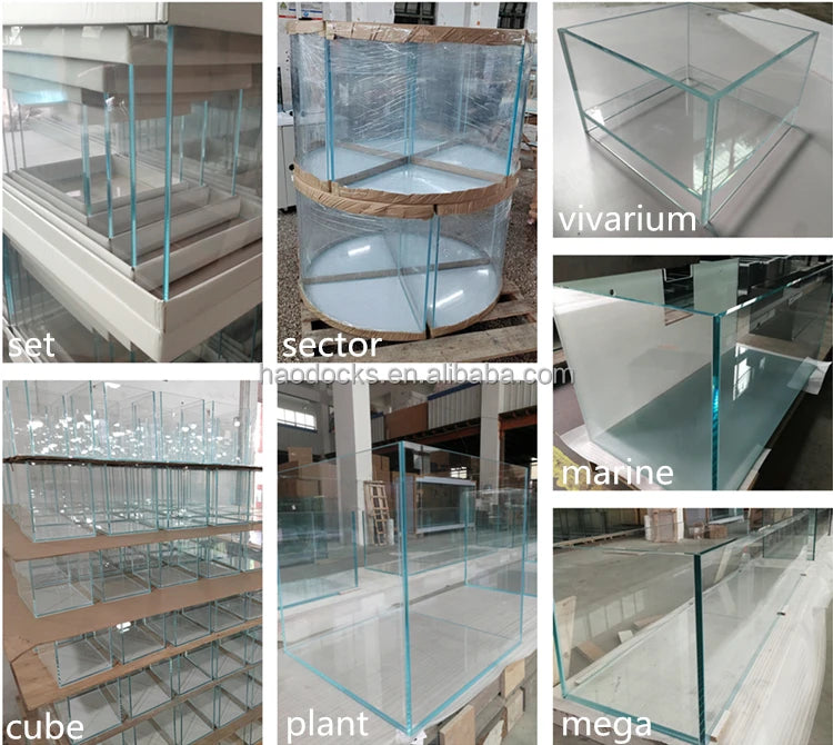 Customized Sizes large and medium fish tank aquariums for marine and freshwater with overflow sump cabinet