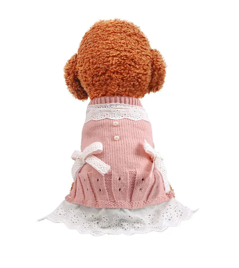 Classic Dog Winter Sweater with Tie Thick Weaving Warm Pet Cat Clothing Lovely Princess New Year Coat Christmas Dog Clothes
