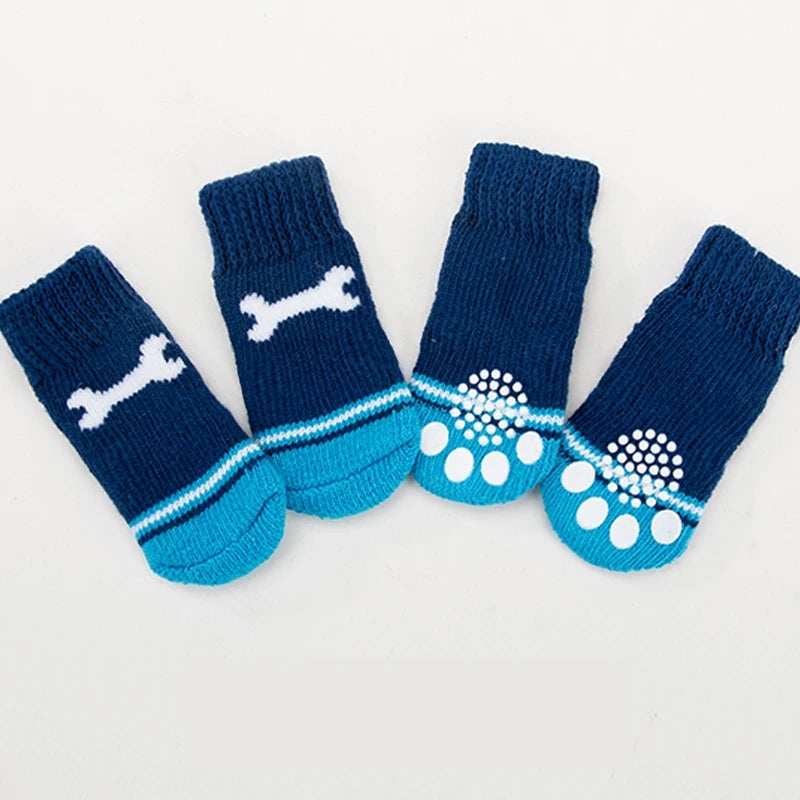 4pcs/Set Printed Pet Dog Socks High Elasticity Small Big Puppy Chihuahua Thick Paw Protector Winter Warm Booties Pet Accessories