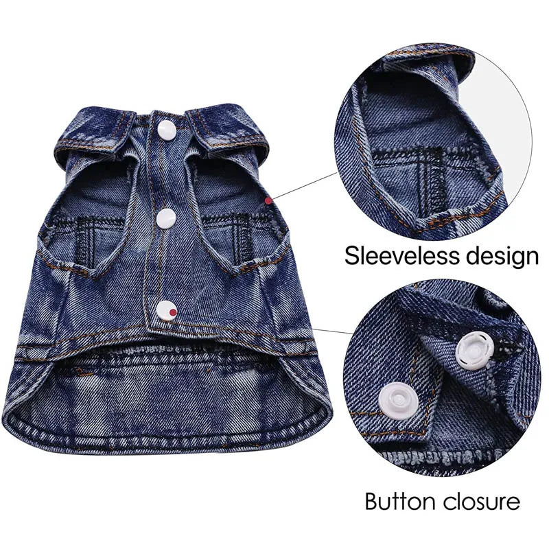 Dog Denim Jacket for Small Medium Dogs Yorkie Chihuahua Bulldog Beagle Pet Clothes Cool Dog Jean Coat Puppy Lapel Vest Apparel
