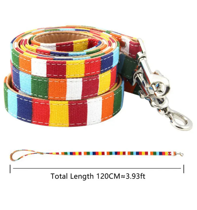 Rainbow Color Pet Dogs Collar Harness Set 120cm Puppy Leash Outdoor Walking Exercise Dogs Supplies PU Anti-Escape Cat Collars