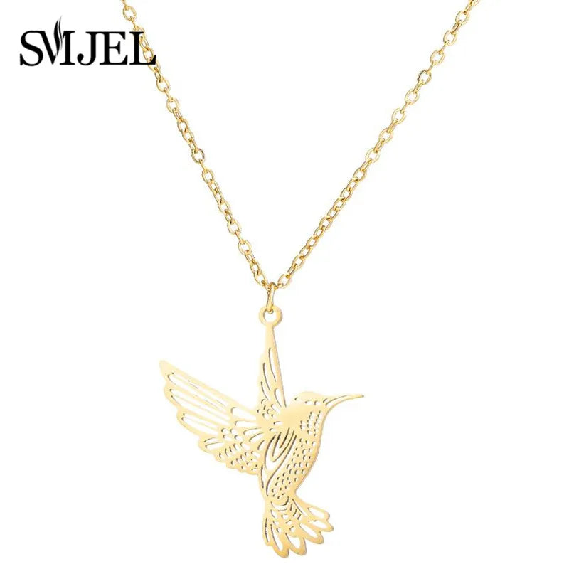 SMJEL Wild Animal Necklace Stainless Steel Hummingbird Necklaces & Pendants Cute Eagle Phoenix Swallow Birds Necklace collares