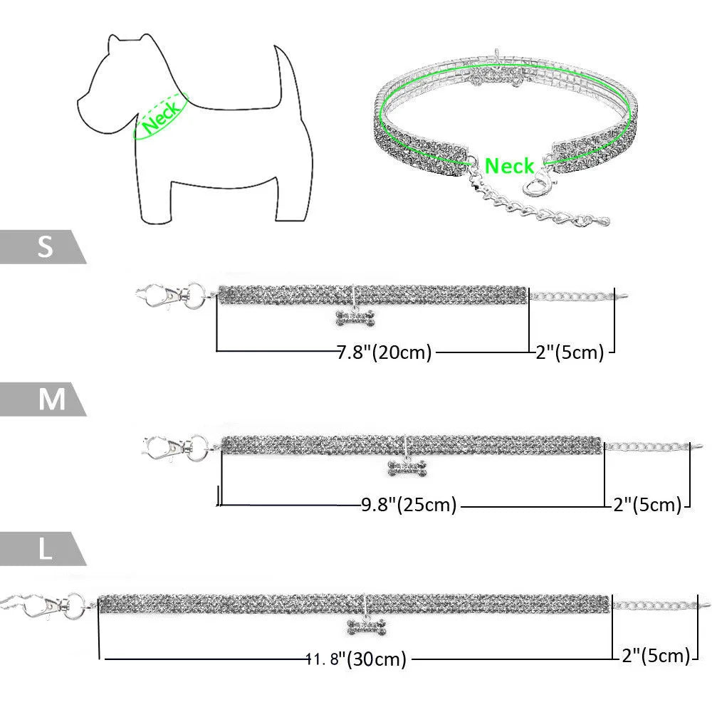Bling Rhinestones Pet Collar, Adjustable Crystal Diamond Bone Pendant Wedding Collar Cat Dog Small Pet Elastic Necklace Jewelry