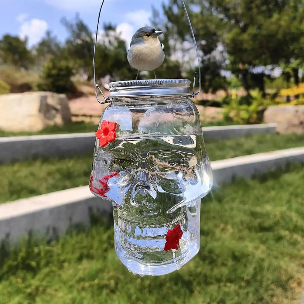 PET 14.8x11x9.5cm Skull Bird Feeder Halloween Garden Suspended Bird Feeder Three Water Dispenser Hummingbird Hole X2J5