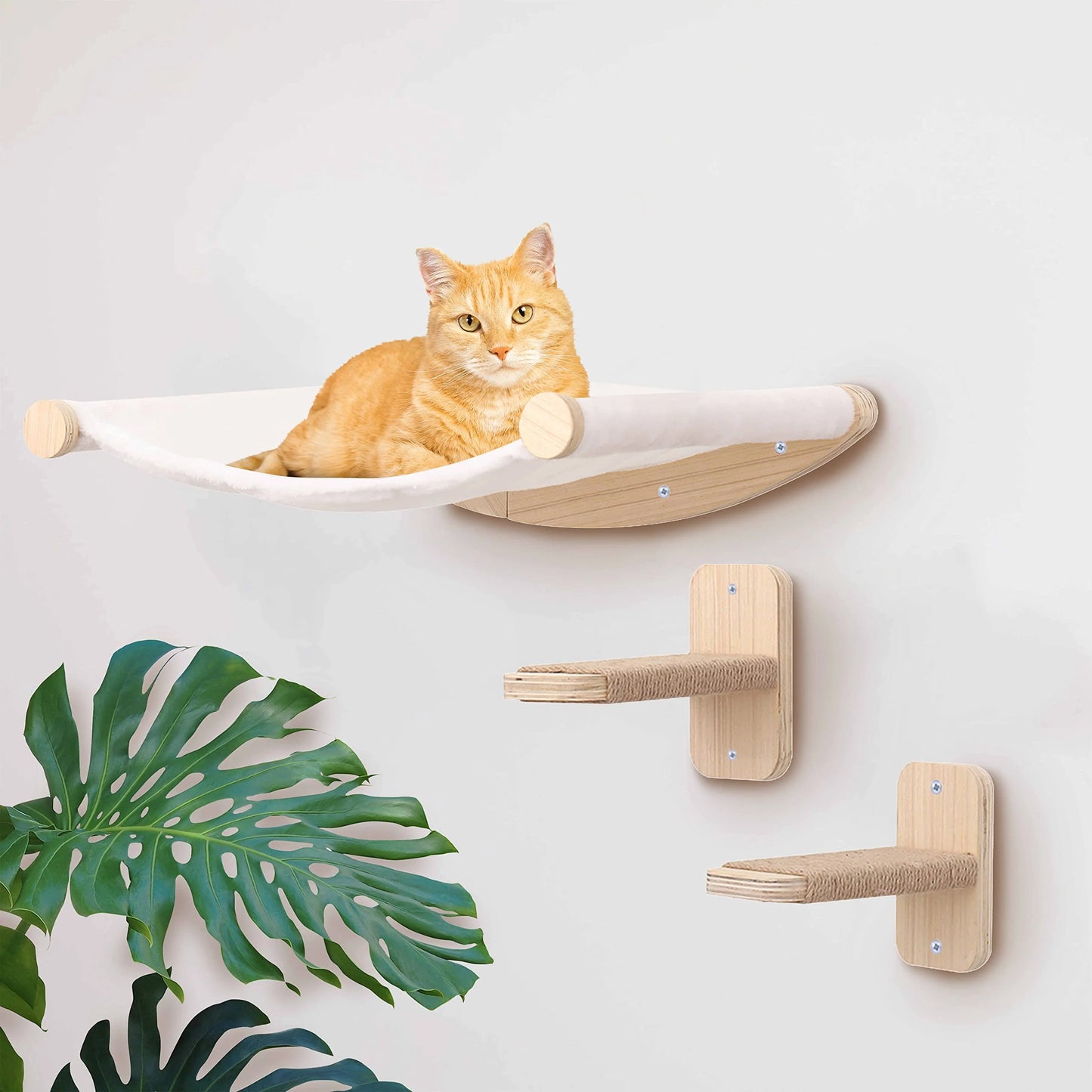 Cat Wall Shelf Perch Cat Stair with Jute Rope Cat Tree Wooden Cat Climbing Steps Kitten Training Tower Platform Pet Furniture