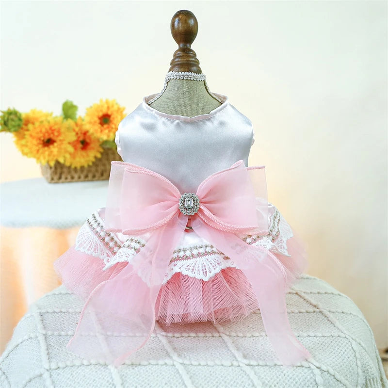 Sweet Princess Female Puppy Summer Clothes Wedding Party Dress for Dogs White Lace French Bulldog Small Medium Pet Cat Clothing