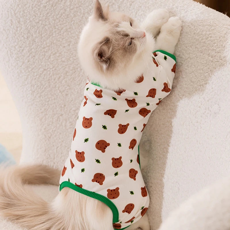 Thin Dog Clothes for Small Dogs Cute Bear Striped Dog Jumpsuit Pet Dog Coat Four Legs Dog Pajamas Kitten Puppy Sweatshirt Autumn