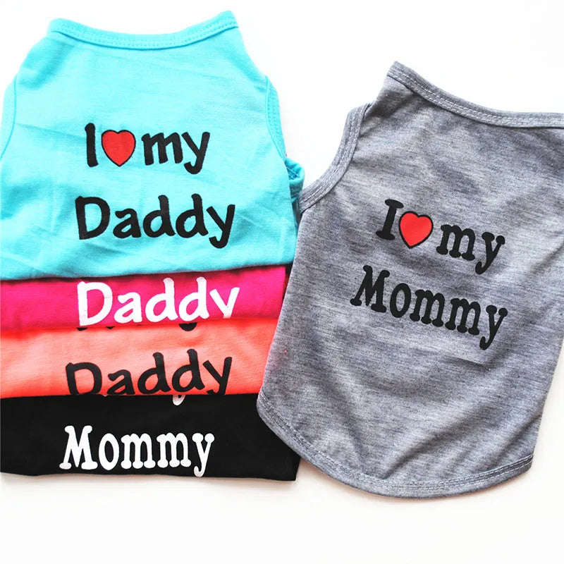 Small Dog Clothes Soft Cotton Puppy Shirt Classic Daddy Mommy Printed T-shirt Pet Vest Clothing for Cats Chihuahua Dog Apparel
