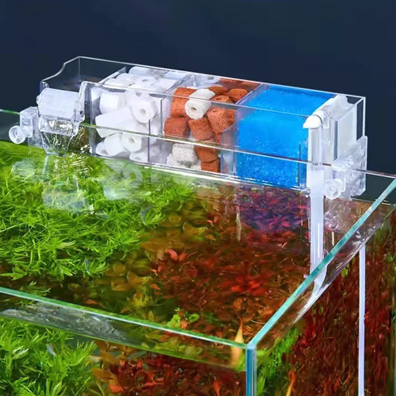 Waterfall Fish Tank Filter Box Wall Mounted Built-in Silent Circulating Water Purifier For Aquarium Tank Box With Water Pump