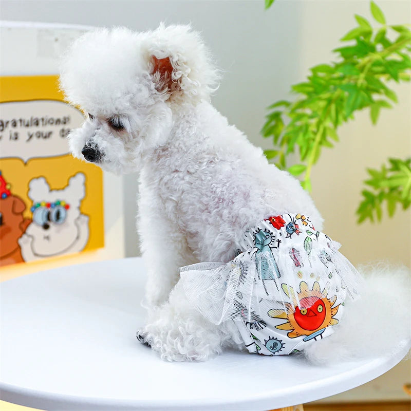 Floral Pet Dog Physiological Pants Cute Plaid Dress Lace Female Teddy Yorkshire Cats Shorts Breathable Cotton Small Dog Clothes
