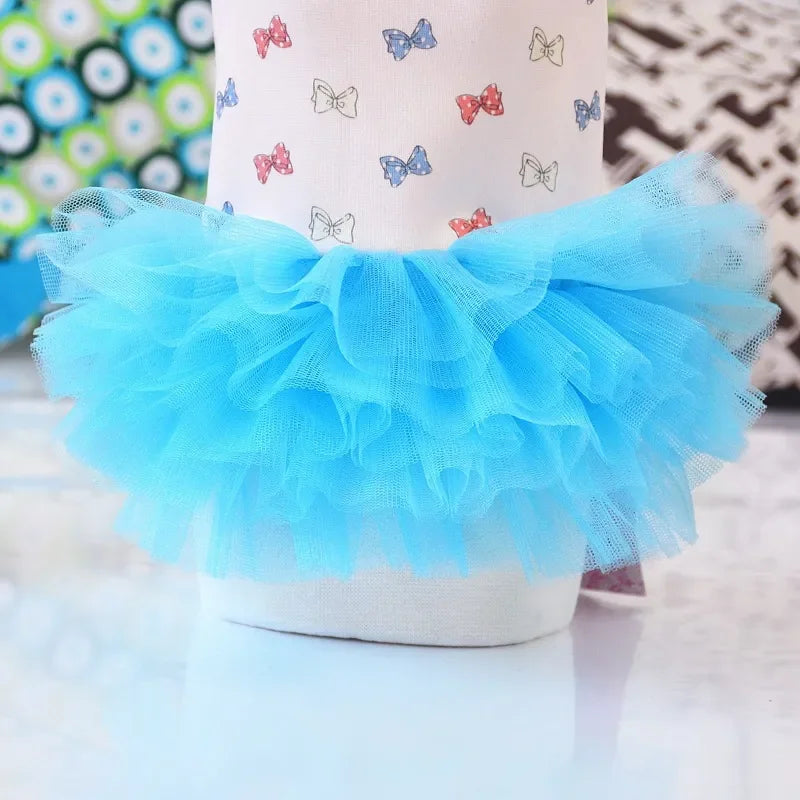 2024 Hot Pet Summer Tutu Skirt Bow Printed Mesh Fashion Petticoat Skirt Small Dog costume Teddy Summer Two Legged Clothes Thin