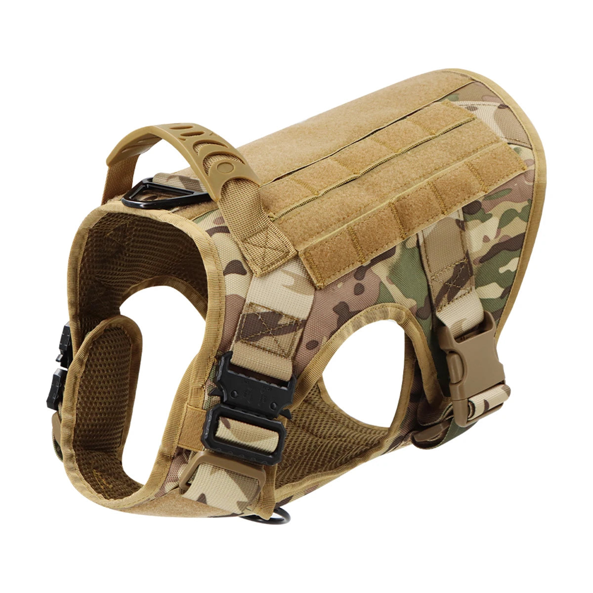 Large Dog Harness Collar Leash Molle Pouch Tactical Patches No-Pull Service Dog Harness Set for Small Medium Dog Training