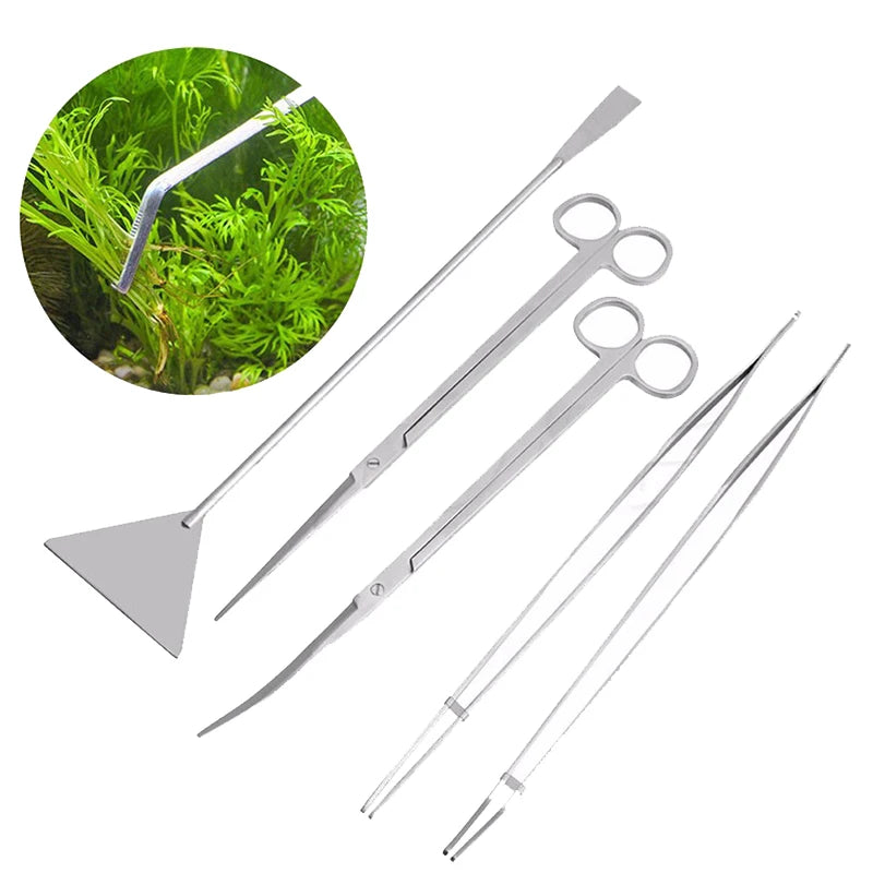 Stainless Steel Aquarium Tank Tools Kit Fish Tanks Aquatic Plants Grass Scissor Tweezers Shovel Kit Aquarium Maintenance Tools