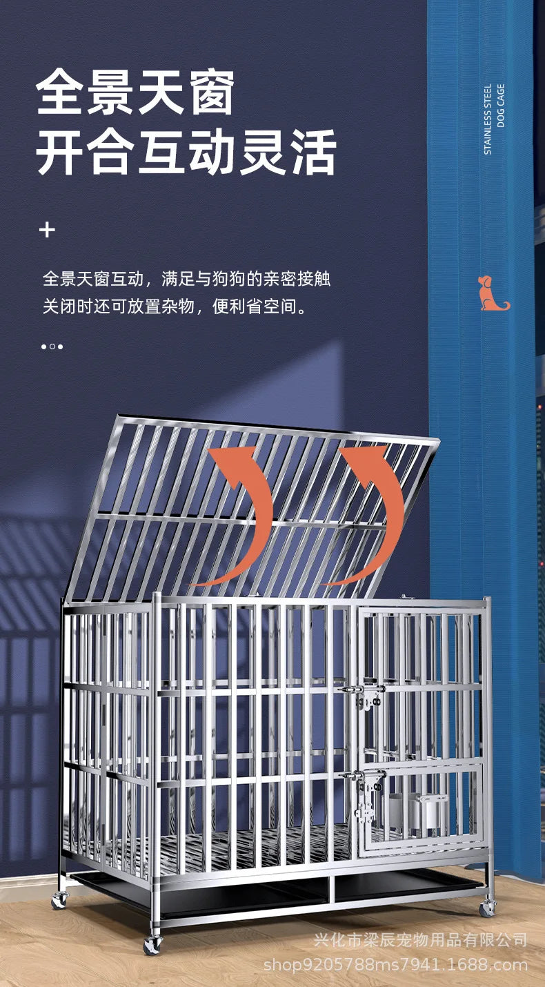 Stainless steel dog cage with partition mother and child cage square tube double cage large pet golden retriever ken