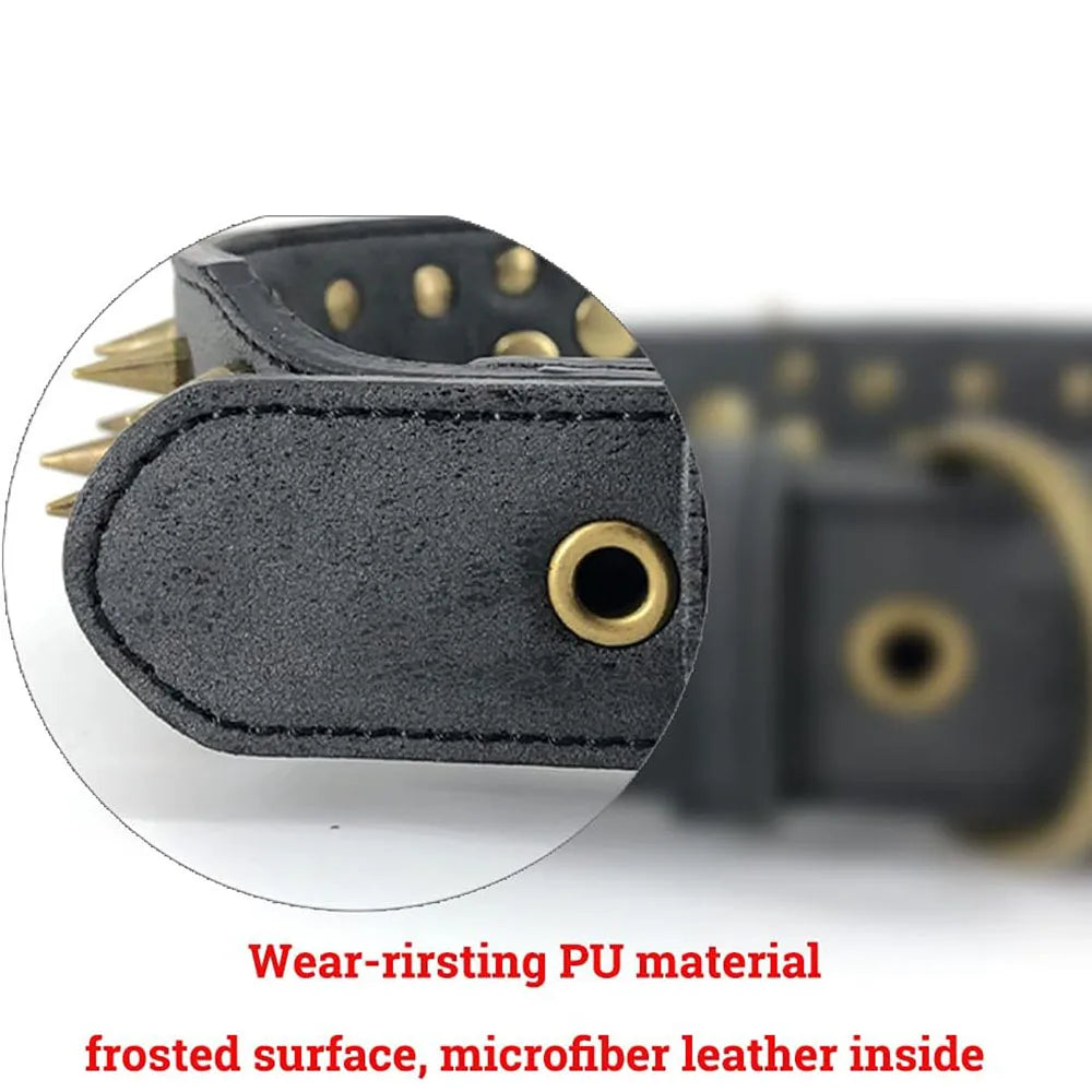Spike Dog Collar with Big Sharp Spikes for Large Dogs Adjustable PU Leather Spiked Collar Luxury 2 Inch Wide Studded Dog Collars