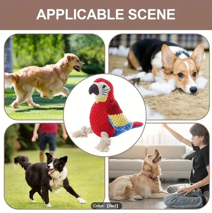 A Red Parrot-Shaped Plush Pet Funny Toy That Makes Sounds And Is Designed for Cute Dogs to Chew And Clean Their Teeth Dog Toy