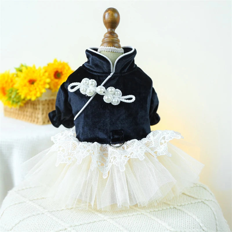 Sweet Princess Female Puppy Summer Clothes Wedding Party Dress for Dogs White Lace French Bulldog Small Medium Pet Cat Clothing