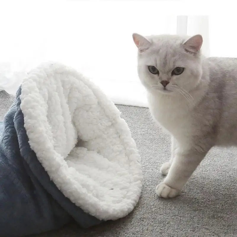 New Cat Bed Soft Plush Warm Cat Sleeping Bag Deep Sleep Cave Winter Removable Pet House Bed For Cats Puppy Kitten Nest Cushion