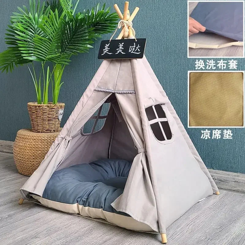 NK0 Internet celebrity ins pet tent teddy kennel corgi dog bed cat litter four seasons medium and small dog semi-closed removabl