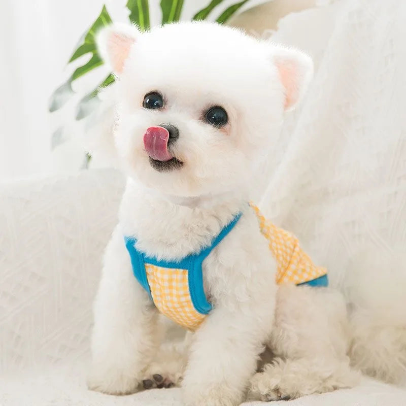 Summer Suspenders Dog Clothes Cute Smile Plaid Dog Vest Pet T-Shirt Chihuahua Pug Bichon 2024 Puppy Apparel Girls Dog Shirt
