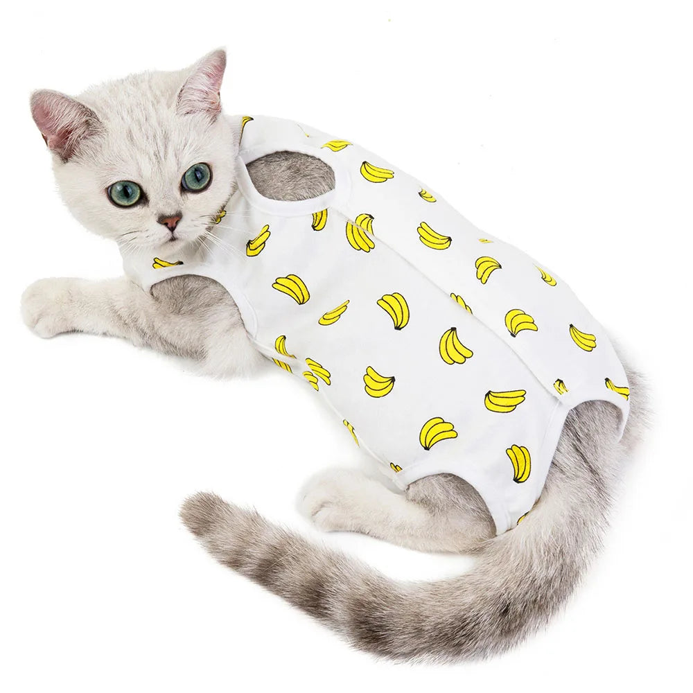 Cat Sleeveless Shirt Cat Recovery Suit Breathable E-Collar Alternative Vest for Cat Small Puppy Cute Printed Cotton Pet Clothes