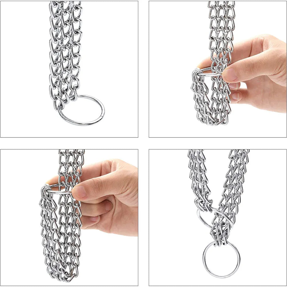 3 Rows Stainless Steel Dog Chain Collar Strong Metal Dog Chain Slip Pinch Choke Collar for Walking and Training Pet Pit-bull Dog