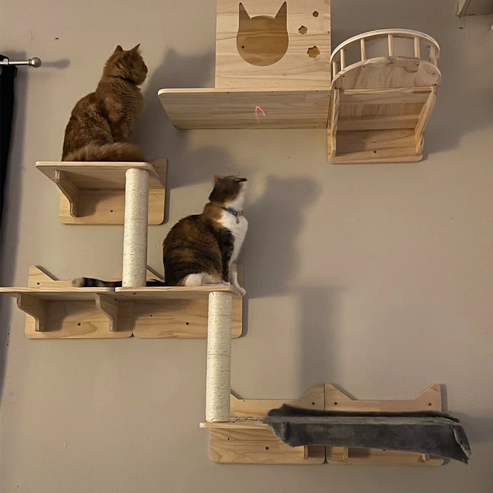 Cat Hammock Wall Mounted Wooden Scratcher Cat Climbing Shelves Kitty Beds Perches Stable Cats Wall Shelves For Sleeping Playing